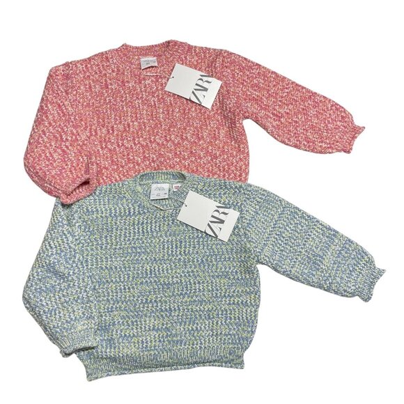 Zara Infant 12-18 mos Marled Knit Sweater Bundle Blue Green / Pink Orange - Picture 1 of 6